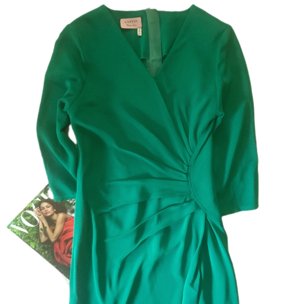 LANVIN Alber Elbaz Flattering Starburst Pleat Assym 3/4 Sleeve Gown 40/US 8 - Picture 2 of 15